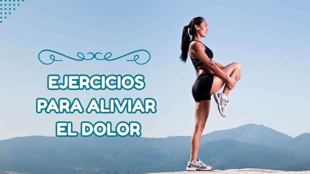 mujer estirando las piernas de pie en una montaña con un fondo montañoso