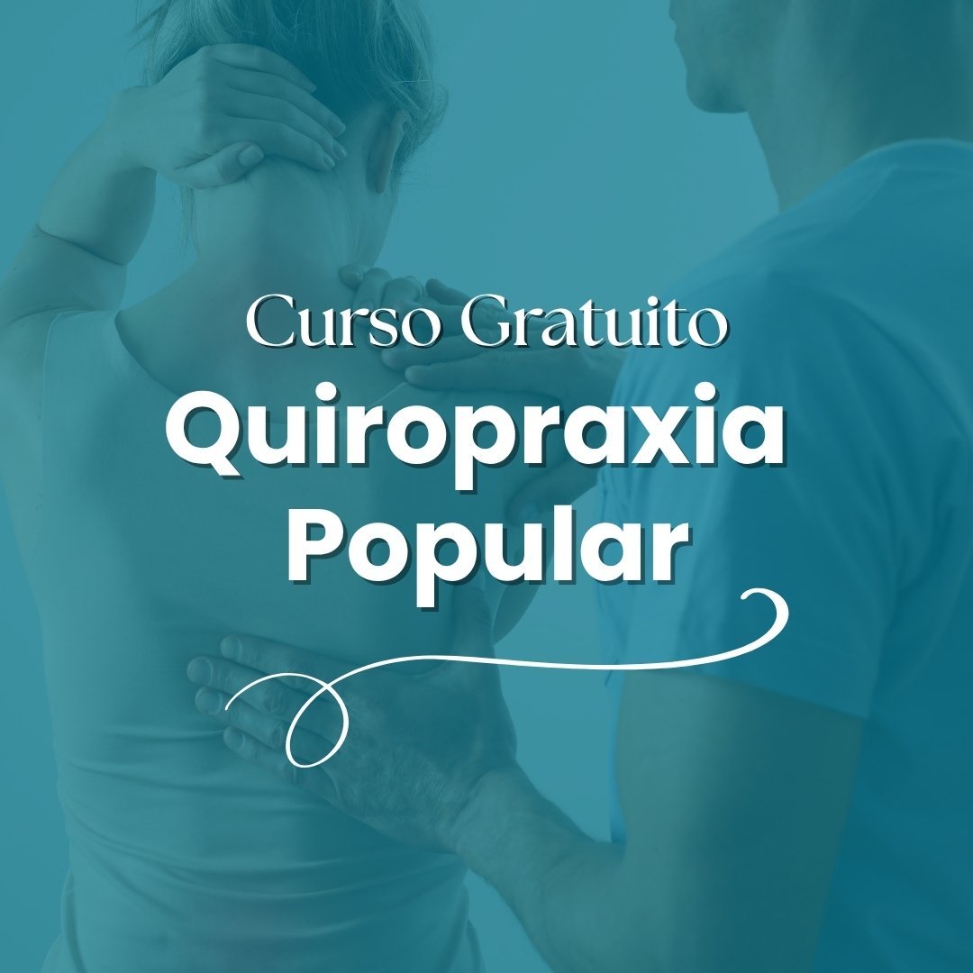 hombre realizando ajuste quiropráctico a mujer con dolor de espalda Encima la frase: curso gratuito de quiropraxia popular