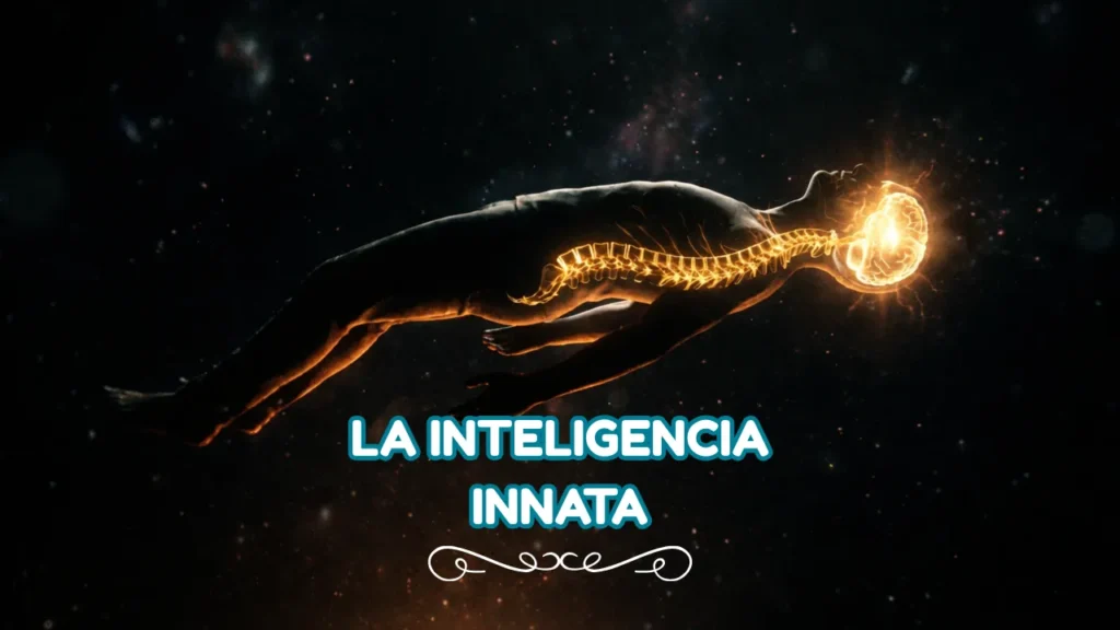 figura humana con resplandor en su medula espinal y cerebro flotando por el espacio